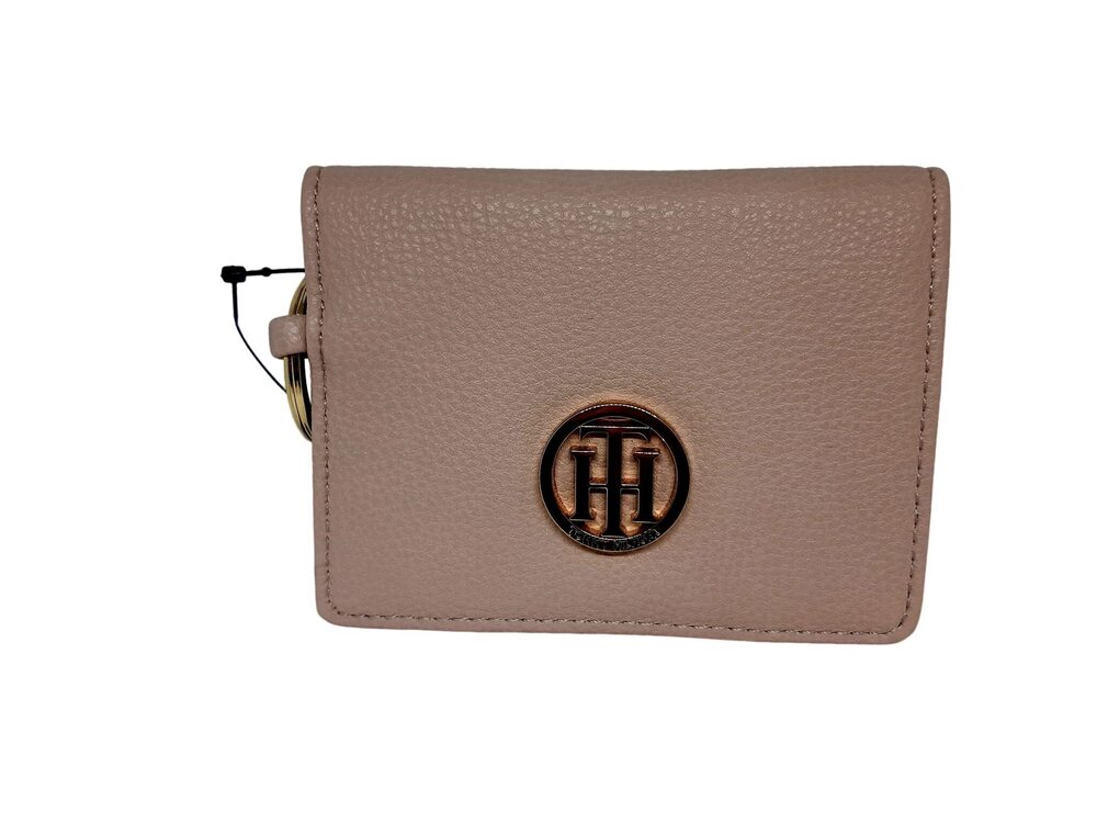 7283 Leather Wallet Card Holder Key Ring Gold Logo, Pink, Standard, Classic